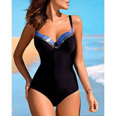 Colorblock Thick Strap One Piece Swimsuit - blue