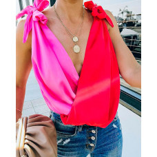 Colorblock Tied Detail Sleeveless Wrap Top - Multicolor