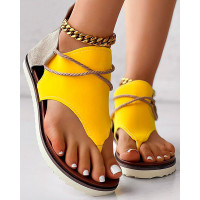 Colorblock Toe Post Summer Sandals - yellow