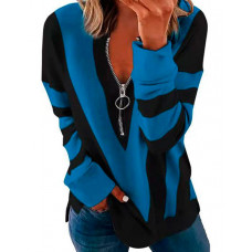 Colorblock Zipper Design Long Sleeve Sweatshirt - blue