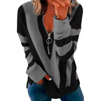 Colorblock Zipper Design Long Sleeve Sweatshirt - gray