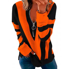 Colorblock Zipper Design Long Sleeve Sweatshirt - orange