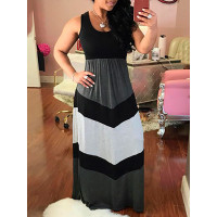 Colorful Colorblock Casual Maxi Dress - pink