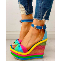 Colorful Espadrille Muffin Wedge Sandals - blue