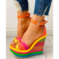 Colorful Espadrille Muffin Wedge Sandals - orange