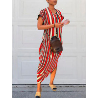 Colorfull Striped Irregular loose Maxi Dress - red