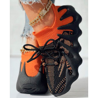 Comfort Colorblock Lace-up Octopus Sneakers - black&orange