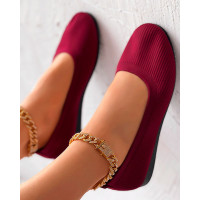 Comfortable Knit Casual Loafers - Wine red