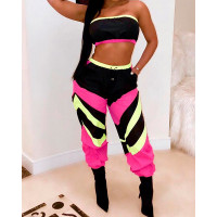 Contrast Color Bandeau Top & Pants Sets - Multicolor