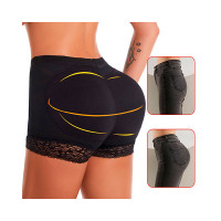 Contrast Lace Butt Lifting Shapewear Hip Padded Panty Breathable Underwear Body Shaper - black