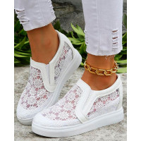 Contrast Lace Hidden Wedge Wedding Bridal Sneakers - white