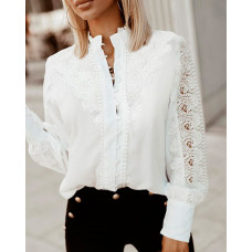 Contrast Lace Long Sleeve Shirt - white