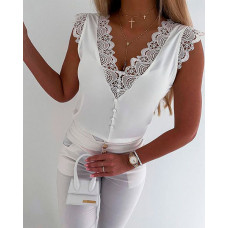 Contrast Lace V-Neck Tank Top - white