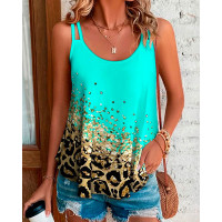 Contrast Leopard Print Double Strap Tank Top - Multicolor