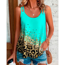 Contrast Leopard Print Double Strap Tank Top - Multicolor