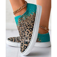 Contrast Leopard Print Eyelet Canvas Sneakers - Leopard