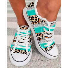 Contrast Leopard Print Frayed Canvas Sneakers - Leopard