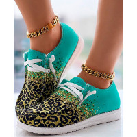 Contrast Leopard Print Lace-up Slip-On Loafers - green