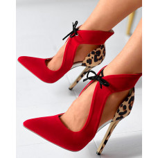 Contrast Leopard Print Tied Detail Stiletto Heel Pumps - Leopard&red