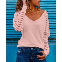 Contrast Mesh Long Sleeve Top - pink