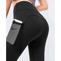 Contrast Mesh Pocket Design High Waist Butt Lift Yoga Pants - black