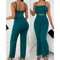 Contrast Mesh Spaghetti Strap Jumpsuit - green