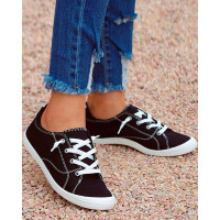 Contrast Paneled Lace-Up Canvas Sneakers - black