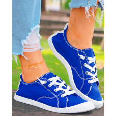 Contrast Paneled Lace-Up Canvas Sneakers - blue