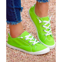 Contrast Paneled Lace-Up Canvas Sneakers - green