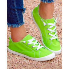 Contrast Paneled Lace-Up Canvas Sneakers - green