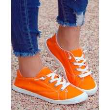 Contrast Paneled Lace-Up Canvas Sneakers - orange