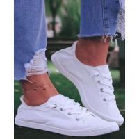 Contrast Paneled Lace-Up Canvas Sneakers - white