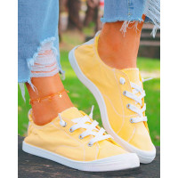 Contrast Paneled Lace-Up Canvas Sneakers - yellow