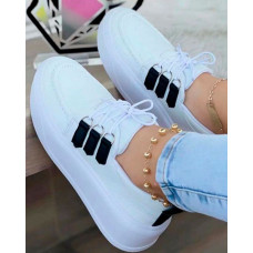 Contrast Paneled Lace-up Platform Sneakers - white