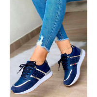 Contrast Paneled Lace-up Sneakers - blue