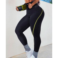 Contrast Paneled Tummy Control Butt Lifting Yoga Pants - black