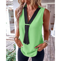 Contrast Paneled V-Neck Tank Top - light green