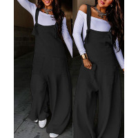 Contrast Paneled Wide Leg Suspender Jumpsuit - black