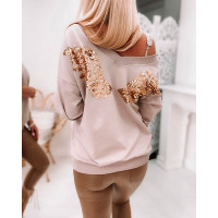 Contrast Sequin Back Drop Shoulder Sweatshirt - style1