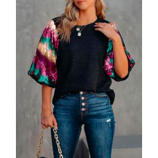 Contrast Sequin Bell Sleeve Top - black