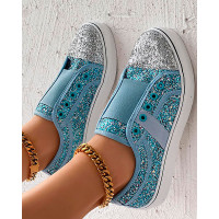 Contrast Sequin Eyelet Slip-On Sneakers - blue Contrast Sequin Eyelet Slip-On Sneakers - blue