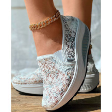 Contrast Sequin Lace Slip-on Sneakers - white