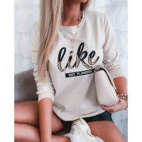 Contrast Sequin Letter Long Sleeve Sweatshirt - Apricot