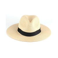 Contrast Tape Straw Hat - beige