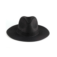 Contrast Tape Straw Hat - black