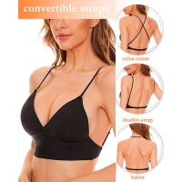 Convertible Straps Seamless Low Back Bra Push Up Breathable Bralette - black