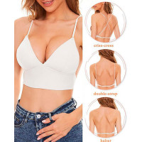 Convertible Straps Seamless Low Back Bra Push Up Breathable Bralette - white