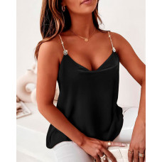 Cowl Neck Chain Strap Cami Top - black