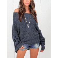 Cozy Off Shoulder Long Sleeve Baggy Sweater - gray,Wine red