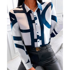 Creative Print Long Sleeve Shirt - blue